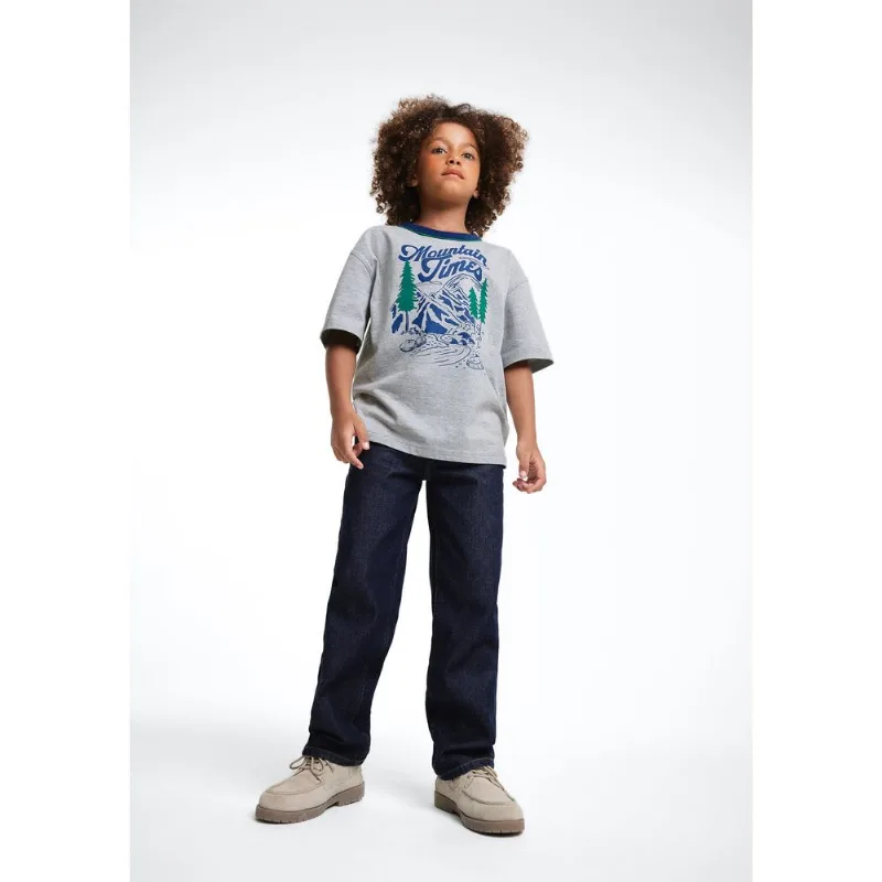 Camiseta Infantil Menino Oversized Estampada - Cinza 016