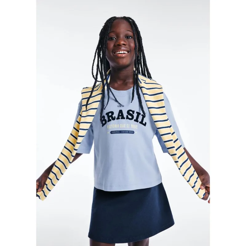 Blusa Infantil Menina Box Estampada - Azul 006