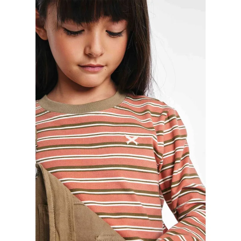 Blusa Infantil Menina Manga Longa Listrada Com Bordado - Marrom 014