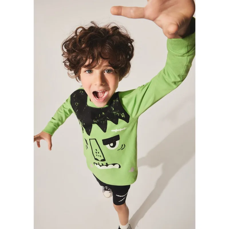 Camiseta Fantasia Infantil Menino Frankenstein Halloween - Verde 008
