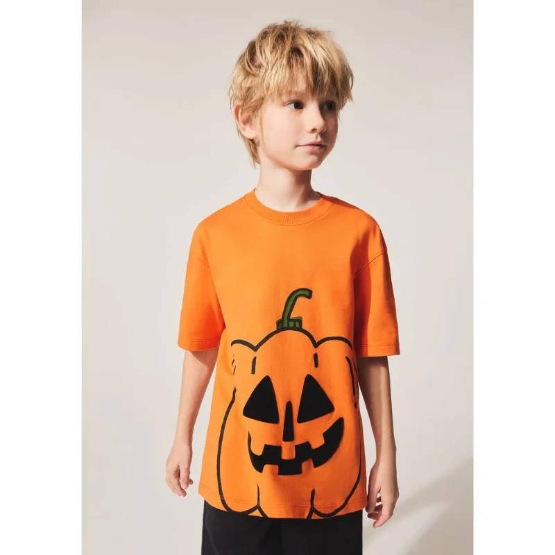 Camiseta Infantil Unissex Abóbora Halloween - Laranja 006