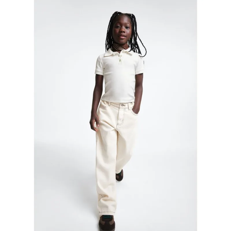 Calça Infantil Menina Reta Em Sarja - Off white 006