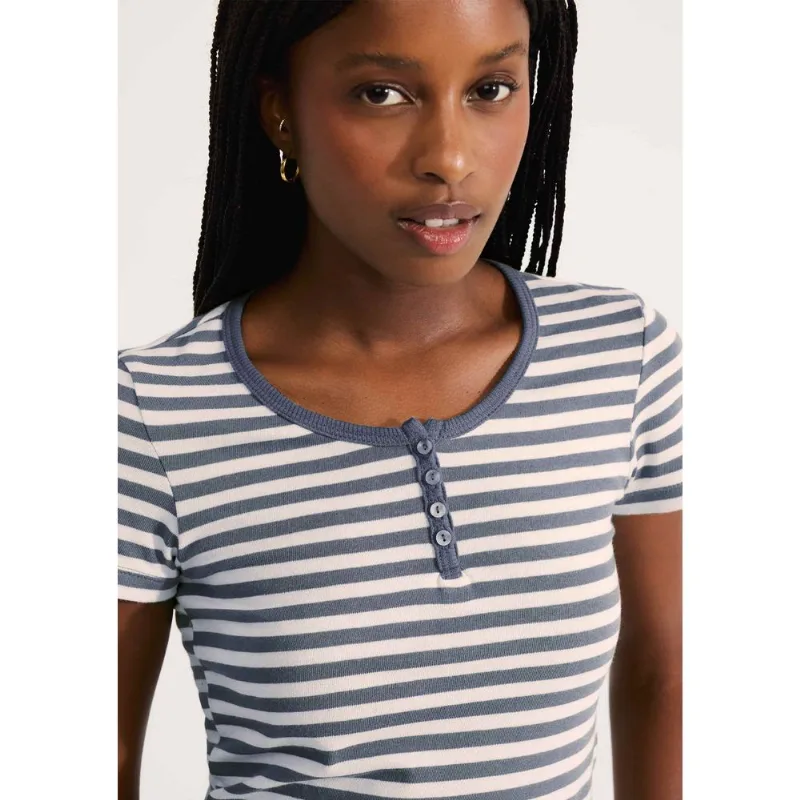 Blusa Feminina Listrada Com Peitilho - Azul M