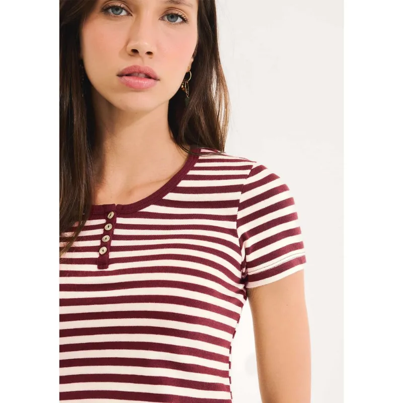 Blusa Feminina Listrada Com Peitilho - Vinho XG