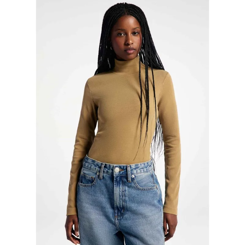 Blusa Feminina Gola Alta Em Ribana - Bege XG