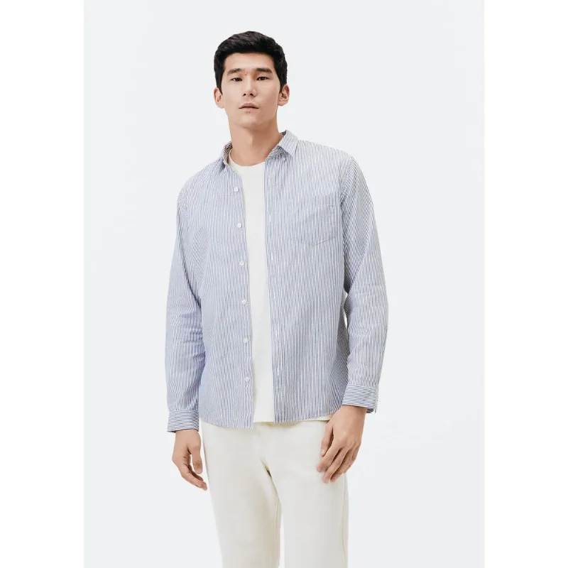 Camisa Masculina Manga Longa Em Tricoline - Azul XG