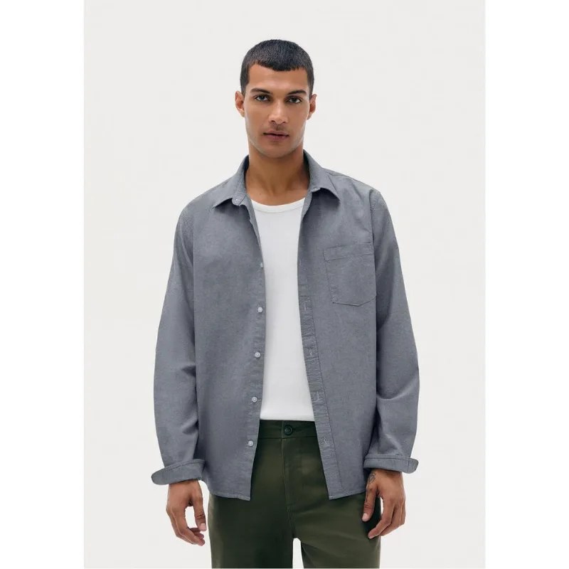 Camisa Masculina Manga Longa Oxford - Cinza XXG