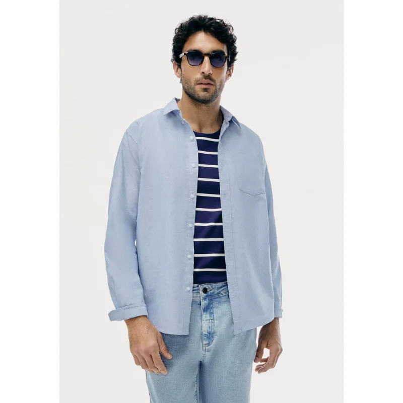 Camisa Masculina Manga Longa Oxford - Azul M