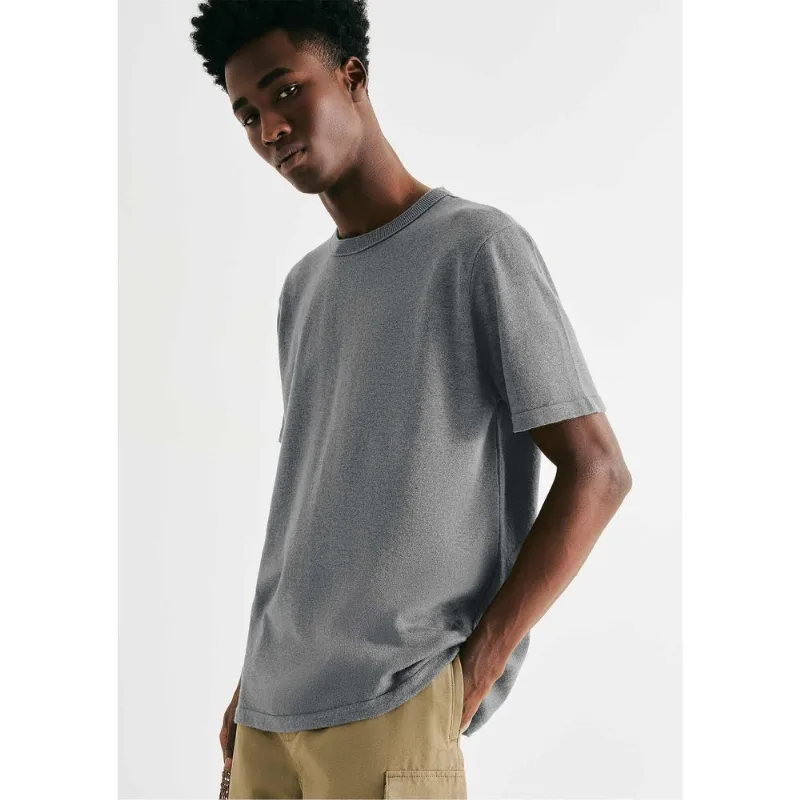 Camiseta Masculina Tricô Manga Curta - Cinza G