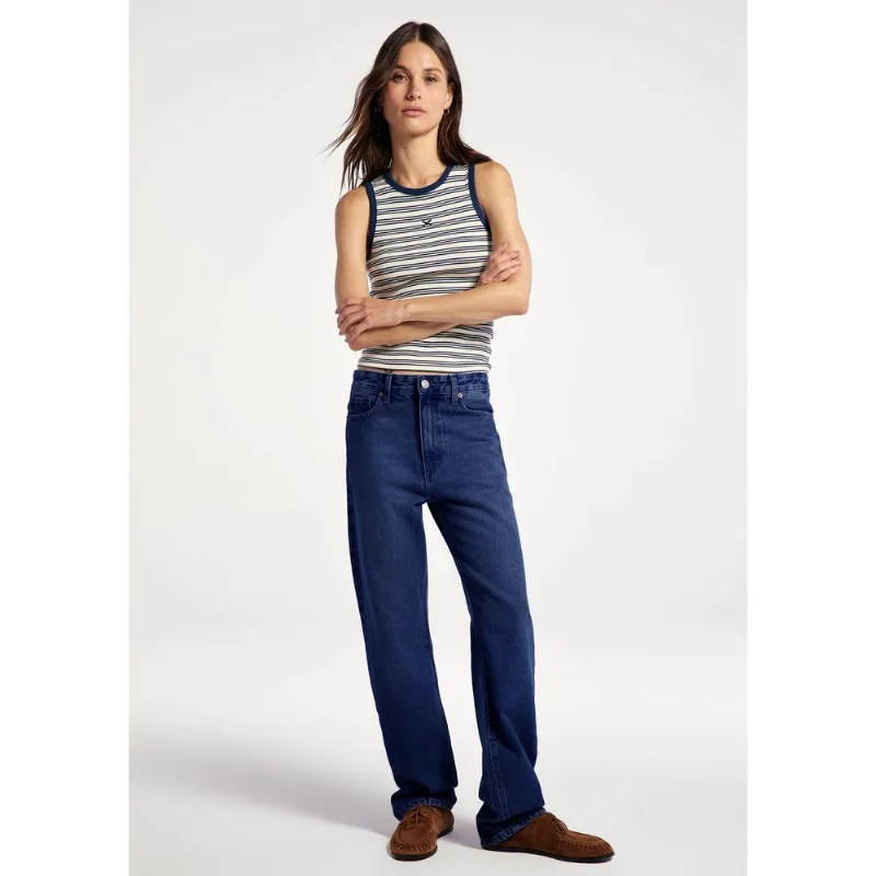 Calça Jeans Feminina Reta Cintura Média - Azul 044