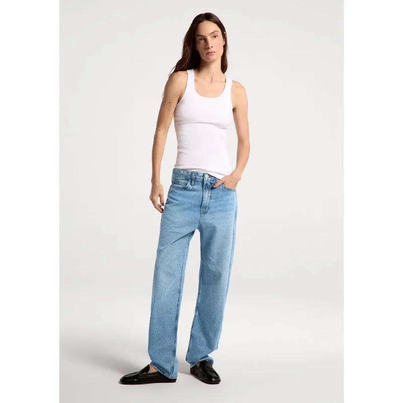 Calça Jeans Feminina Reta Cintura Média - Azul 044