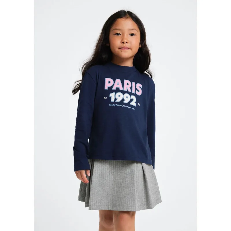 Blusa Infantil Menina Manga Longa Com Estampa - Azul 016