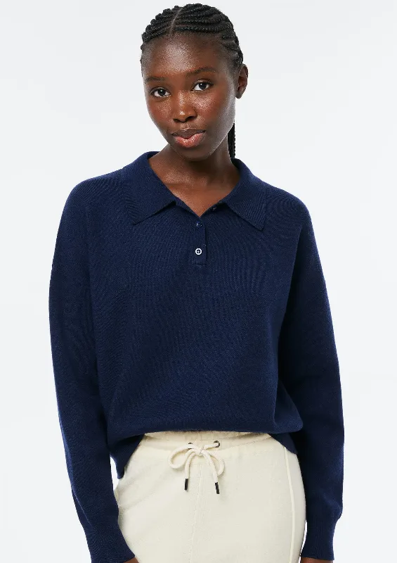 Blusão Polo Feminino Boxy Em Tricô - Azul P