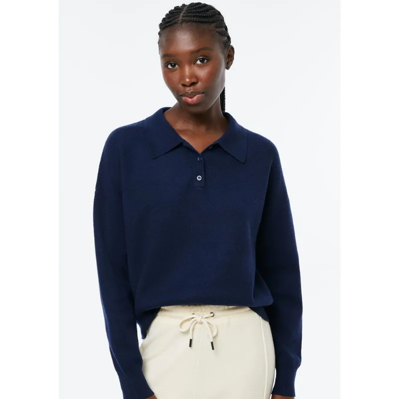 Blusão Polo Feminino Boxy Em Tricô - Azul XG