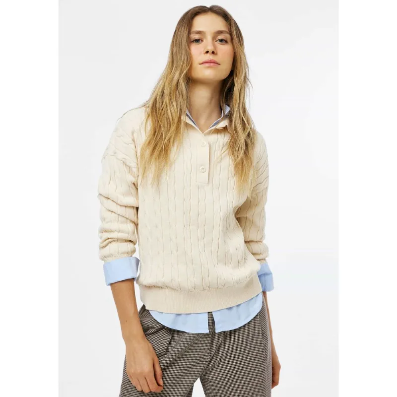 Blusão Polo Feminino Em Tricô Trançado - Off white XG