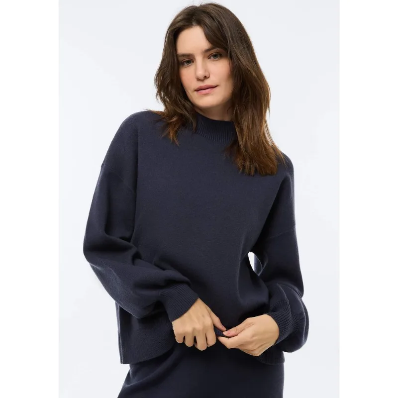 Blusão Feminino Tricô Gola Alta - Azul M