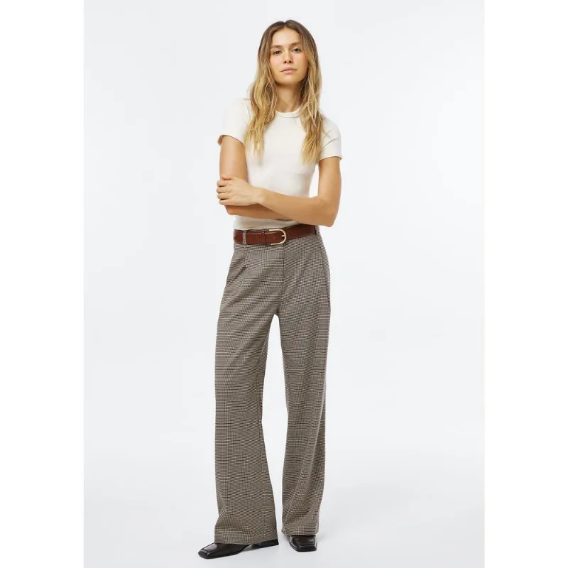 Calça Feminina Reta Pied De Poule - Marrom 038