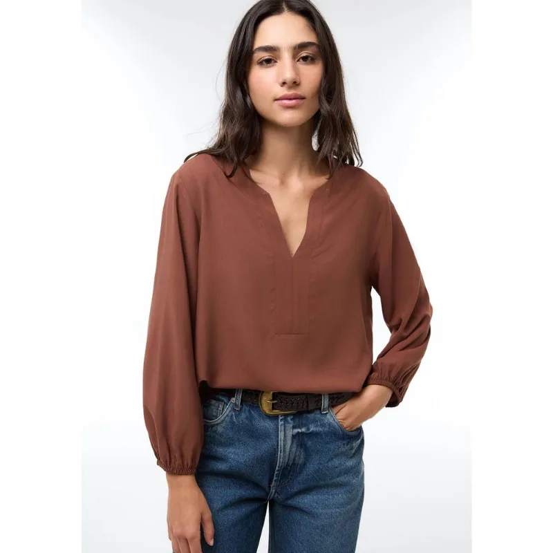 Blusa Feminina Manga 7/8 Em Viscose - Marrom M