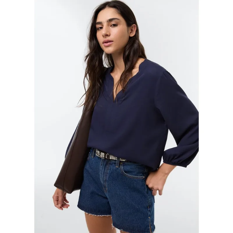 Blusa Feminina Manga 7/8 Em Viscose - Azul P