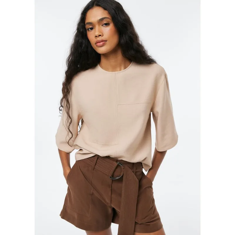 Blusa Feminina Manga Curta Em Viscose - Bege P