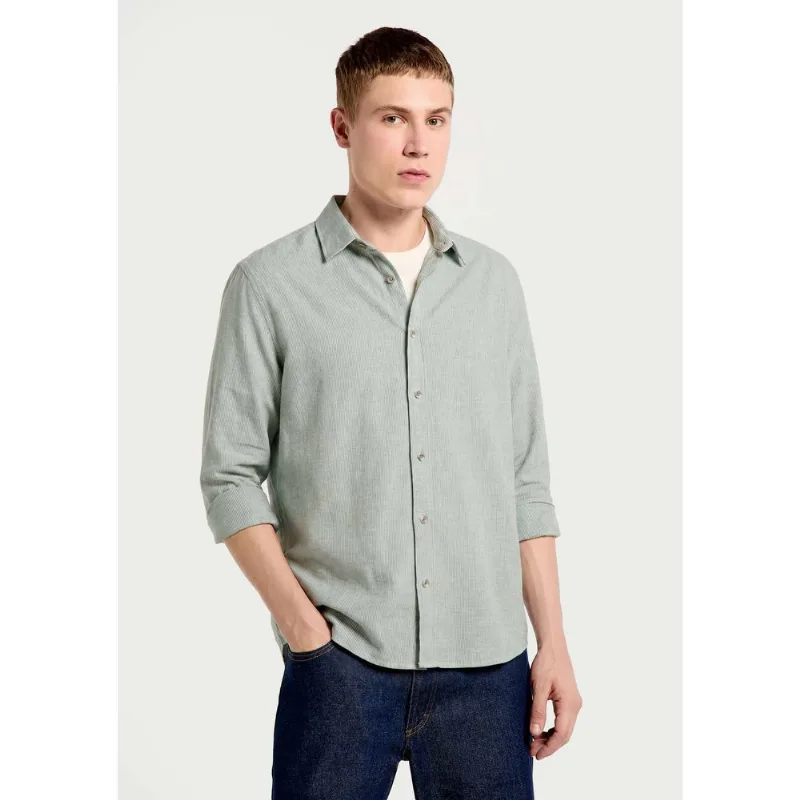 Camisa Masculina Manga Longa Listrada Em Linho - Verde G