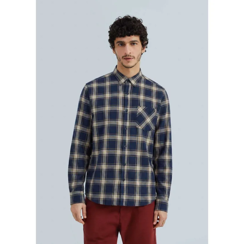 Camisa Masculina Manga Longa Xadrez - Azul XG