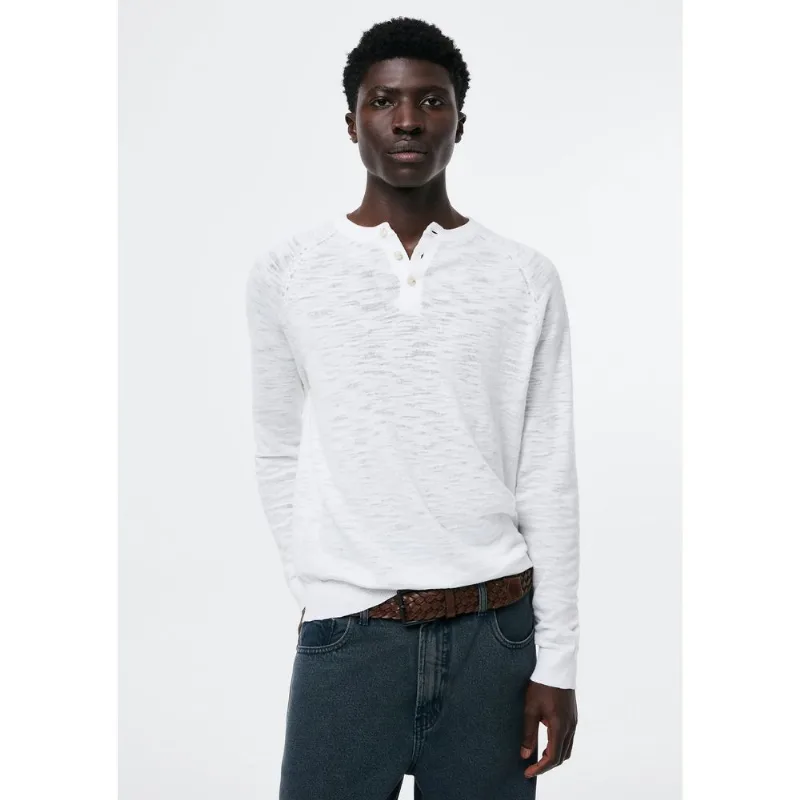 Camisa Masculina Henley Manga Longa Em Tricô - Off white M