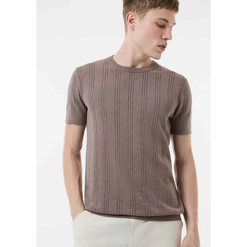 Camiseta Masculina Em Tricô Texturizado - Marrom G
