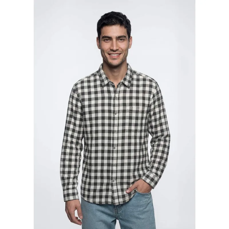 Camisa Masculina Regular em Fio Tinto Quadriculado - Preto G