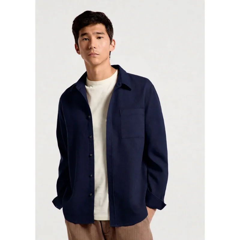Camisa Masculina Algodão Manga Longa - Azul XXG
