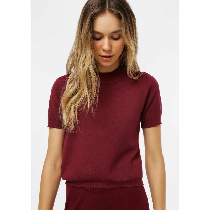Blusa Feminina Manga Curta Em Tricô - Vinho P