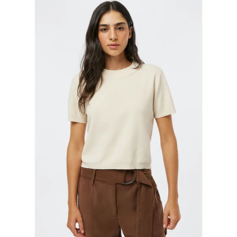 Blusa Feminina Manga Curta Em Tricô - Off white M