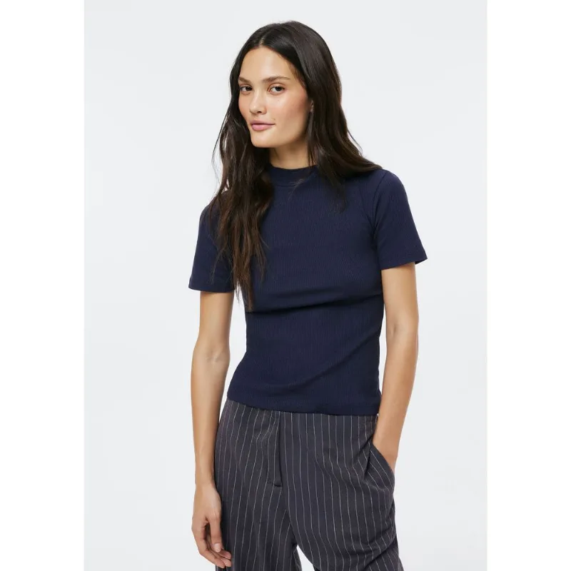 Blusa Feminina Gola Alta Em Ribana Canelada - Azul XP