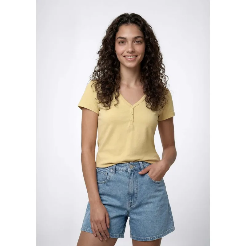 Blusa Feminina Decote V Canelada - Amarelo M