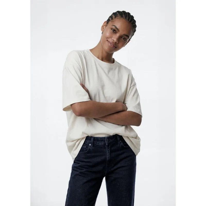 Camiseta Feminina Oversized Em Malha - Off white M