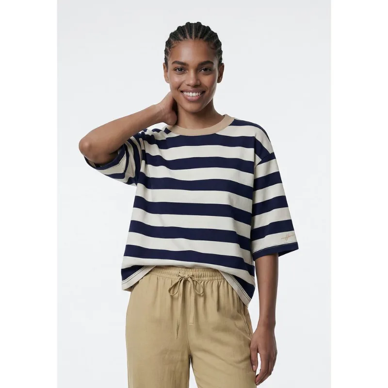 Camiseta Feminina Box Listrada - Azul M