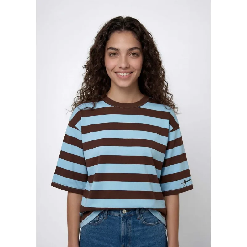 Camiseta Feminina Box Listrada - Azul M