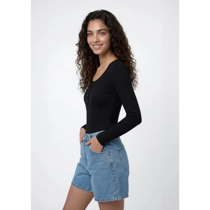 Blusa Feminina Manga Longa Em Ribana - Preto XP