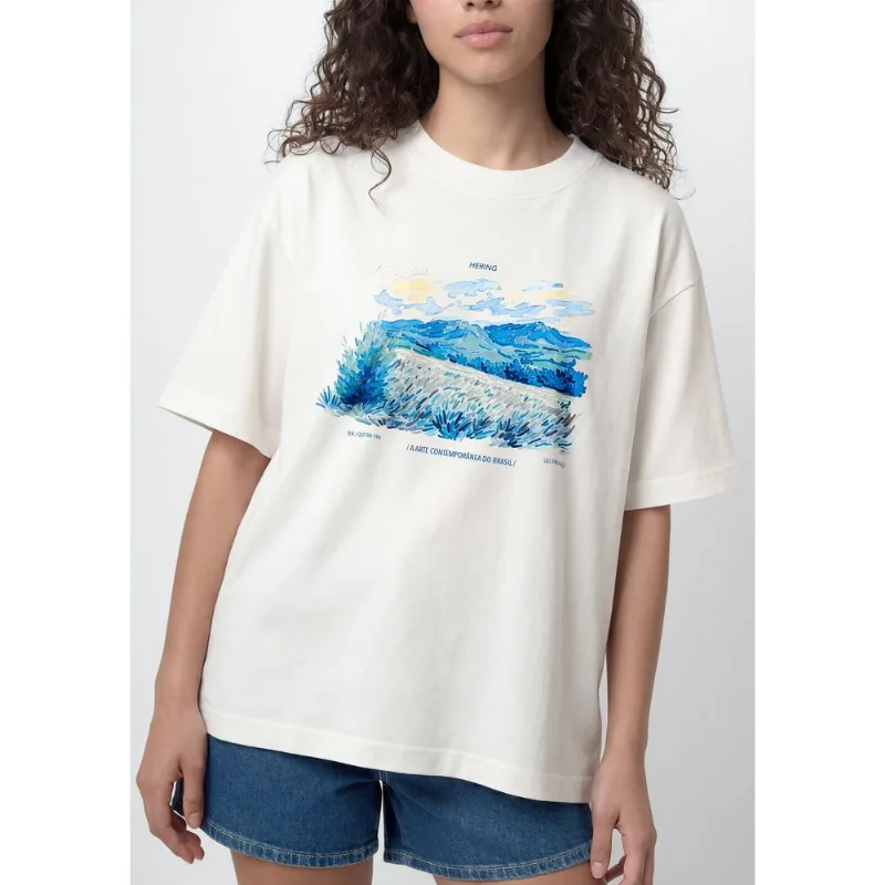 Camiseta Feminina Box Estampada - Off white M