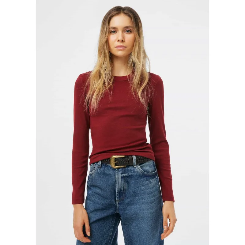 Blusa Feminina Manga Longa Slim Em Ribana - Vermelho G
