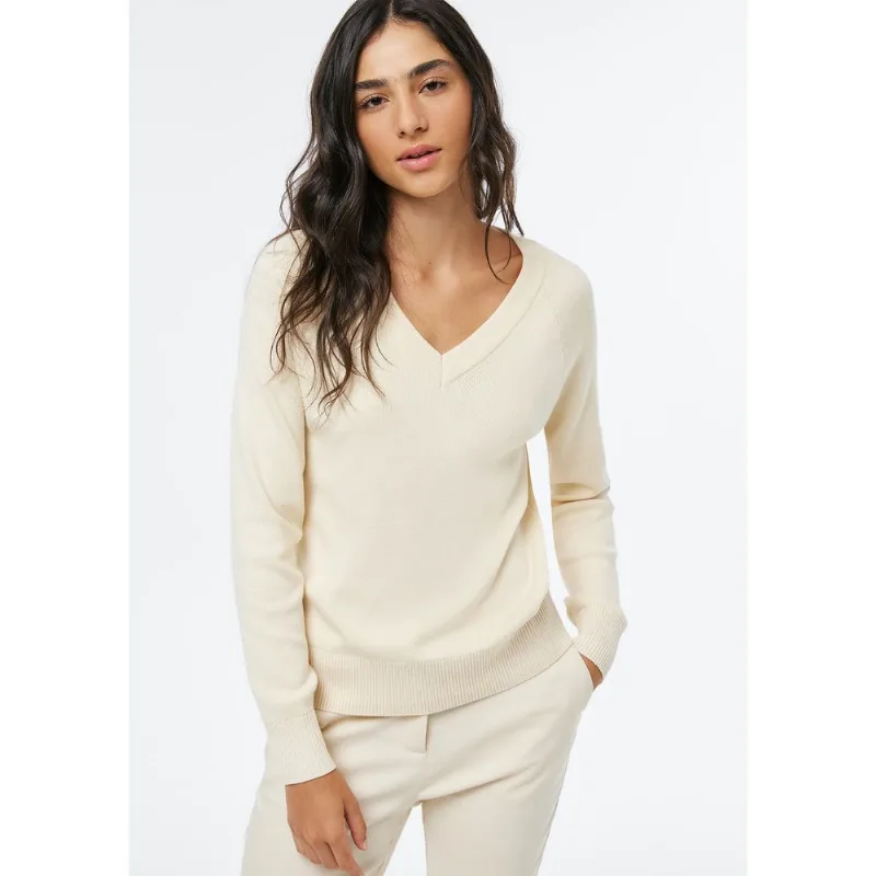 Blusão Feminino Decote V Em Tricô - Off white XG