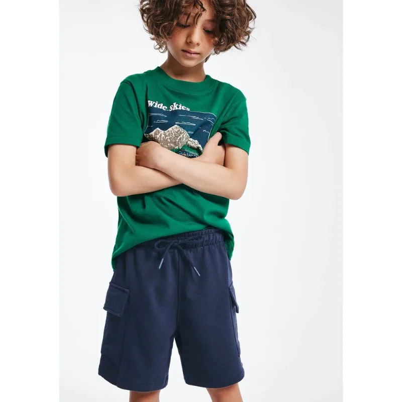 Bermuda De Moletom Infantil Menino Cargo - Azul 010