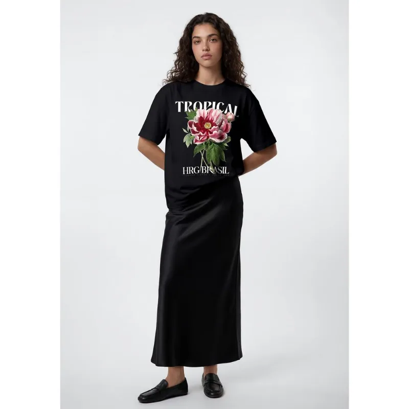 Camiseta Feminina Box Estampada - Preto M