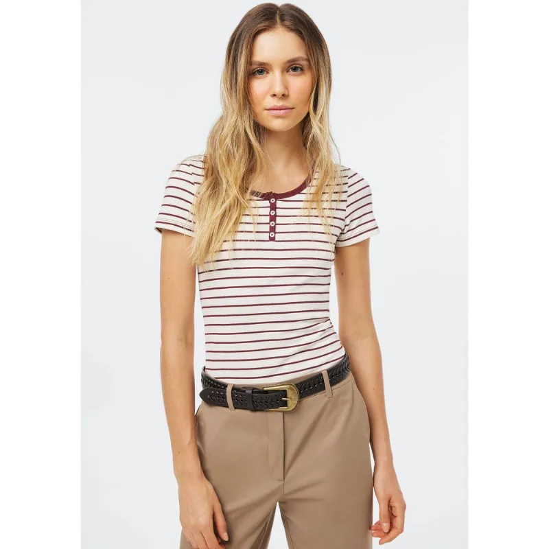 Blusa Feminina Listrada Com Peitilho - Vermelho G