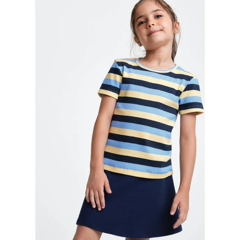 Blusa Infantil Menina Manga Curta Em Ribana Estampada - Azul 016