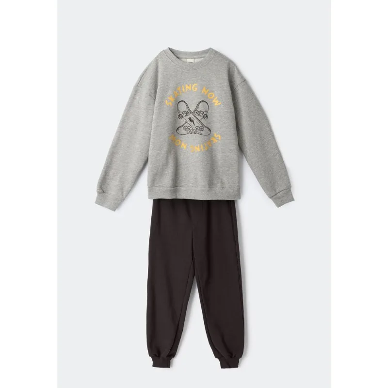Conjunto Infantil Menino Em Moletom - Cinza 014