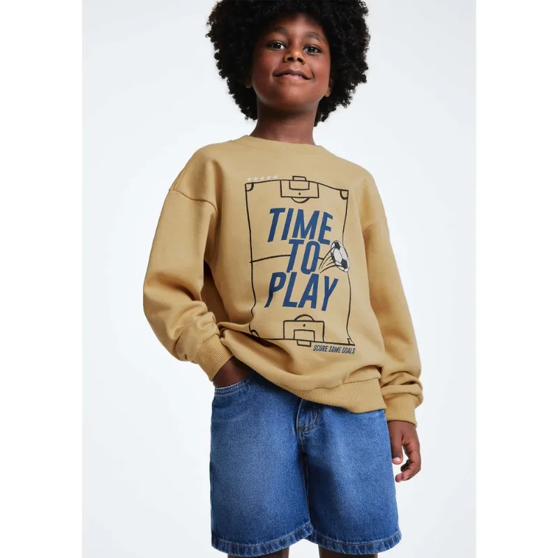 Blusão Infantil Menino Em Moletom Estampado - Bege 010