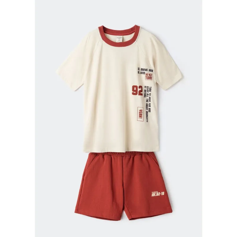 Conjunto Curto Infantil Menino Com Estampa - Vermelho 004