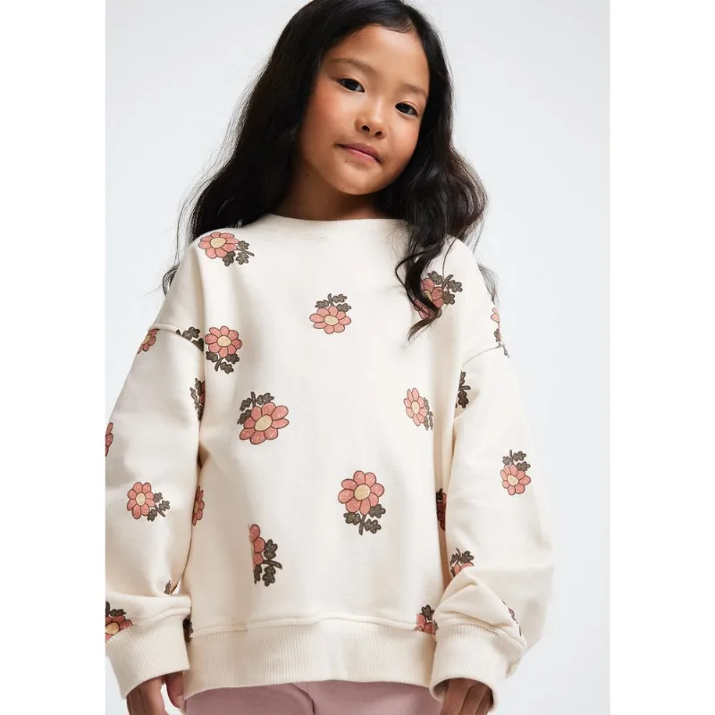 Blusão Infantil Menina Oversized Em Moletom Estampado - Off white 004