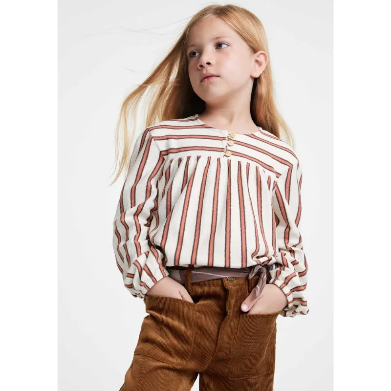 Blusa Bata Infantil Menina Manga Longa Com Botões - Creme 006